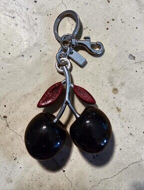 Coach Black Cherry Key & Card Holder Charm with Red Leaves
